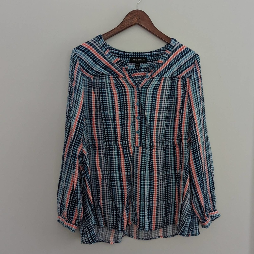 Lane Bryant Blue and Pink Plaid Blouse